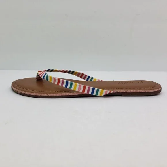J. Crew Womens Size 5 Multi Color Striped Slip On Thong Flip Flop Sandals AX836 - Picture 5 of 10